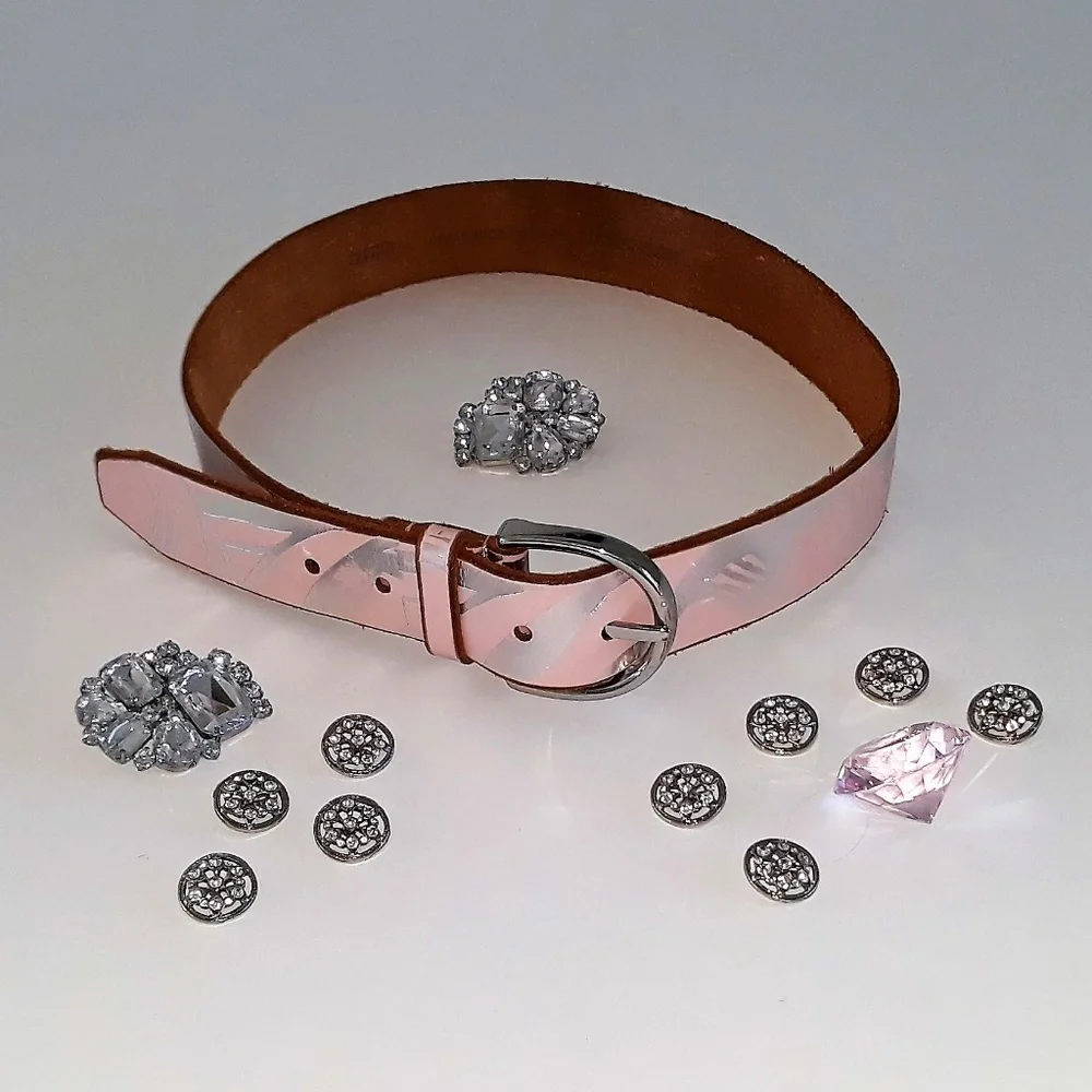 80s Armani Exchange silver printed pink leather belt S